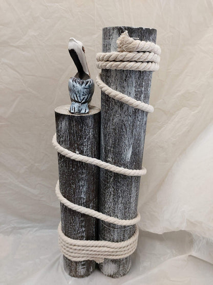HS Set of Three Wood Pilings w/Anchor & Fisherman's Rope