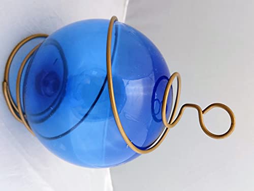 DRH Blue Japanese Fishing Glass Buoy with Metal Coil Wrap - Glass Float Ball - Bright Nautical Decor - Perfect Hanging Nautical Glass Buoy Gift for Art Lovers - 5 inches X 7.5" Height - DRH Nauticals