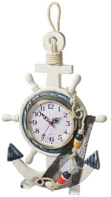 DRH Wooden Anchor & Ship Wheel Clock - Nautical Décor - Coastal Beach Home Accent - Wall Hanging Ornament - Steering Wheel Décor - 13.75" x 9" - DRH Nauticals