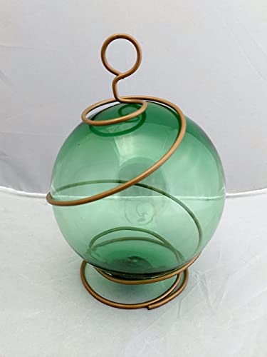 DRH Green Japanese Fishing Glass Buoy with Metal Coil Wrap - Glass Float Ball - Bright Nautical Decor - Perfect Hanging Nautical Glass Buoy Gift for Art Lovers - 5 inches X 7.5" Height - DRH Nauticals
