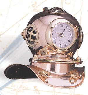 HS Polished Brass Quartz Dive Helmet Clock - DRH Nauticals