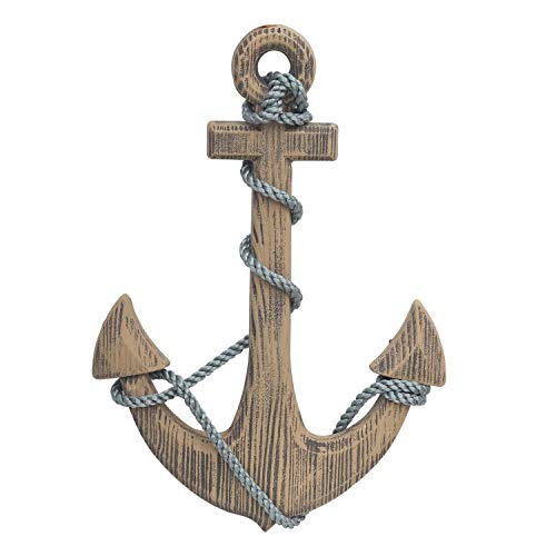 Asense Home Decoration Wooden Boat Anchor with Crossbar, Steering Wheel, Wall Décor - DRH Nauticals