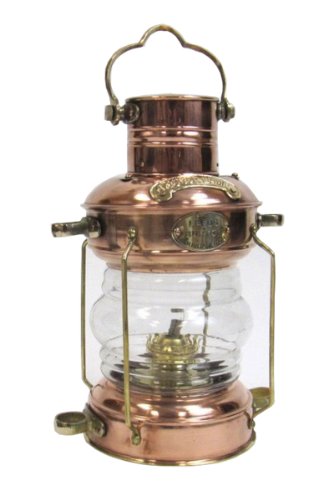 Reproduction Ship's Anchor Oil Lamp in Copper Brass Details - 13" Tall - DRH Nauticals