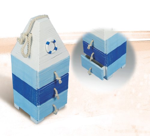 Blue & White Wooden Nautical Buoy w/ Drawers - DRH Nauticals