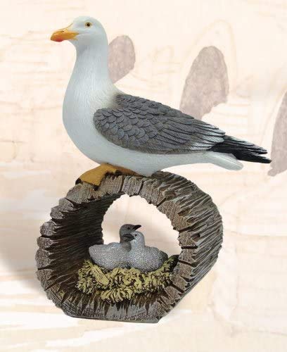 DRH Nautical Seagull with Bird Nest Decoration - Polystone Material - Perfect for Outdoor Nautical Displays - Beach Theme - Home Décor - Seagull Statue - 5" x 2.8" x 6.6" - DRH Nauticals