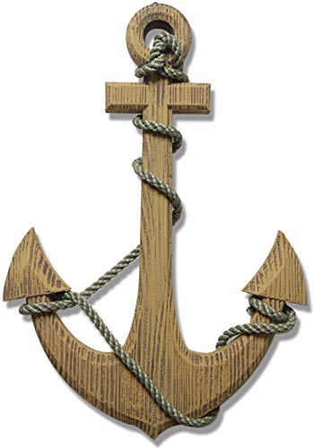 DRH Wooden Boat Anchor with Crossbar Home Decoration - Nautical Wall Décor Hanging Ornament - Ocean, Nautical, Beach Theme Room Decoration - Light Brown, 24 Inch - DRH Nauticals