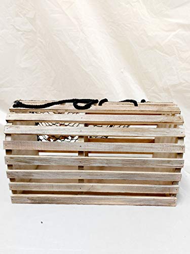 DRH Decorative Lobster Trap Decor – Well crafted Distressed Wood - Features Fishnet, Seashells Crab starfish - Nautical Decorations for Home, Boats and Beach House - Decorative Crab Trap Gift Box - DRH Nauticals