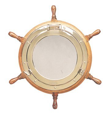 24 Nautical Ship Wheel Porthole Mirror by HS - DRH Nauticals