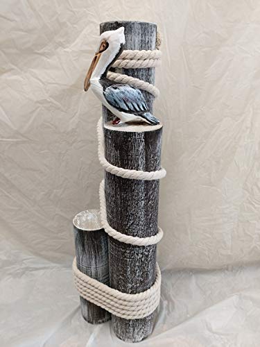DRH Collectibles -Set of Three Wood Nautical Pilings with Pelican & Fisherman's Rope - DRH Nauticals