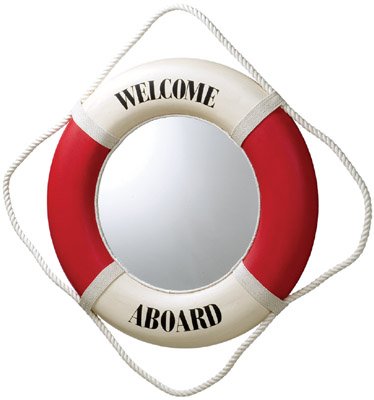 Red/White Welcome Aboard Decorative Nautical Life Ring Mirror - DRH Nauticals