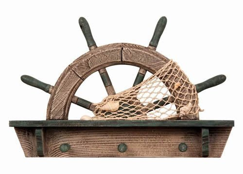 HS Wooden Half Ship Wheel Shelf w/Hooks - DRH Nauticals