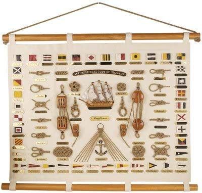DRH Nautical Flag Canvas Knot Scroll Wall Plaque - Home Décor - Coastal Beach Home Accent - Nautical Flag Letters, Anchor and Pulleys - Easy Hanging Ornaments - Impressive Decoration (Design 1) - DRH Nauticals