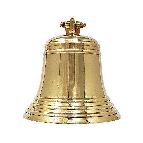 DRH - 11" Solid Brass Ship Bell - Features Sturdy Bracket Door Bell - Wall Mountable Jumbo Bell for Home - Coastal Beach Home Decorations - Perfect Bedroom Decor for Couples & Fishing Theme Parties - DRH Nauticals