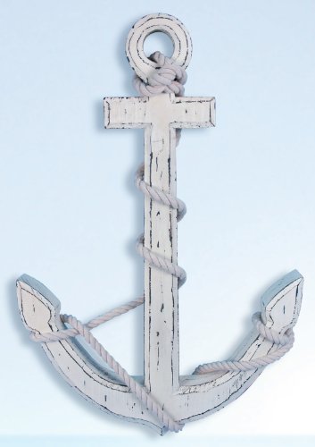 HS 24" Distressed White Wood Nautical Anchor - DRH Nauticals