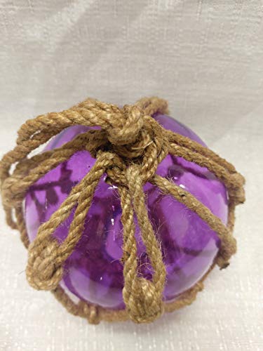 DRH Violet Japanese Fishing Glass Buoy - Glass Float Ball with LED Light - Bright Nautical Decor with Roped Net - Perfect Hanging Nautical Glass Buoy Gift for Art Lovers - 5 inches - DRH Nauticals