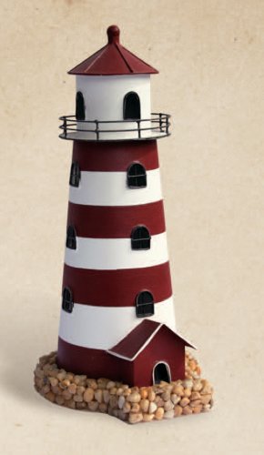 HS Decorative Red & White Tin Lighthouse Nautical Candle Holder - DRH Nauticals