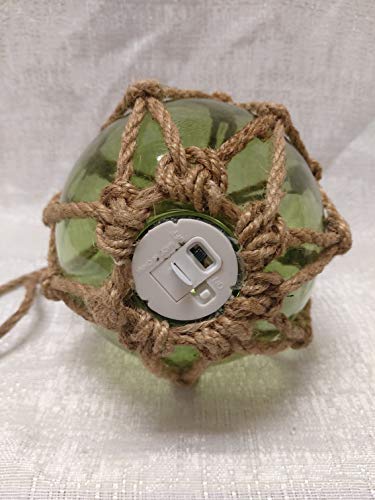 5 Green Japanese Fishing Glass Buoy with Rope Net - Float Ball