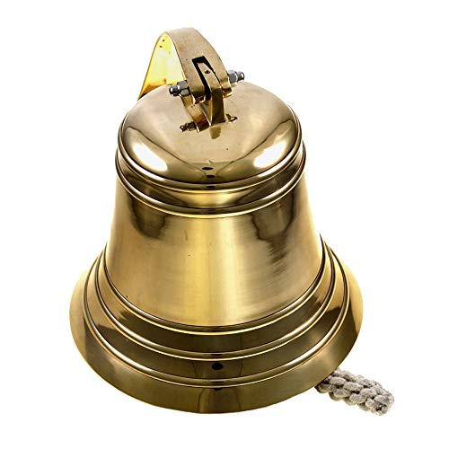 DRH - 11" Solid Brass Ship Bell - Features Sturdy Bracket Door Bell - Wall Mountable Jumbo Bell for Home - Coastal Beach Home Decorations - Perfect Bedroom Decor for Couples & Fishing Theme Parties - DRH Nauticals