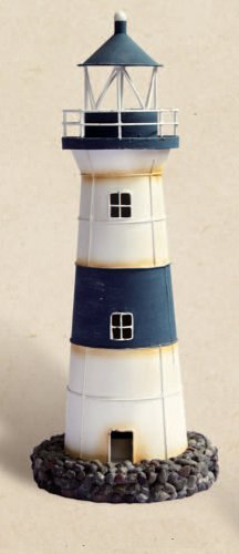 HS Decorative Rustic Blue & White Tin Lighthouse Nautical Candle Holder - DRH Nauticals