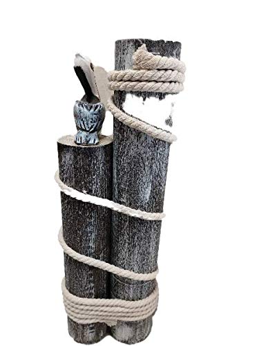 DRH Ocean’s Perch Pelican on Wood Piling Garden Bird Decor - 30“ Coastal Decor - Pelicans Bird Statue - Features Fisherman’s Rope on 3 Wooden Stumps - Nautical Decoration for Any Home of - DRH Nauticals