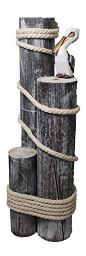 DRH Collectibles -Set of Three Wood Nautical Pilings with Pelican & Fisherman's Rope - DRH Nauticals