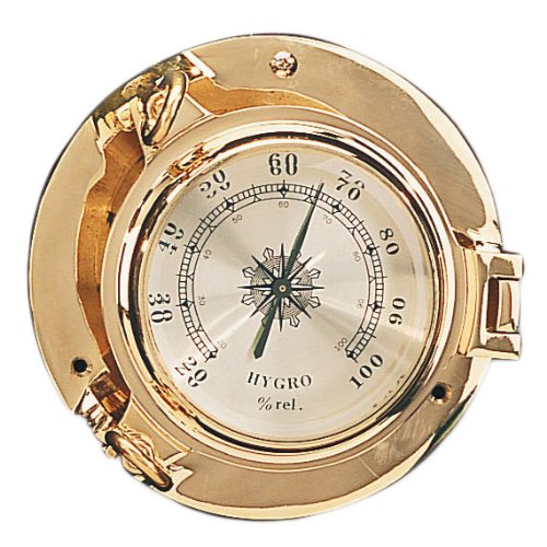 5.5 Inch Brass Porthole Hygrometer with Lacquer Coating Nautical Tropical Home Decor - DRH Nauticals
