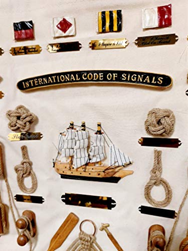 DRH Nautical Flag Canvas Knot Scroll Wall Plaque - Home Décor - Coastal Beach Home Accent - Nautical Flag Letters, Anchor and Pulleys - Easy Hanging Ornaments - Impressive Decoration (Design 1) - DRH Nauticals