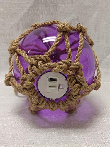 DRH Violet Japanese Fishing Glass Buoy - Glass Float Ball with LED Light - Bright Nautical Decor with Roped Net - Perfect Hanging Nautical Glass Buoy Gift for Art Lovers - 5 inches - DRH Nauticals