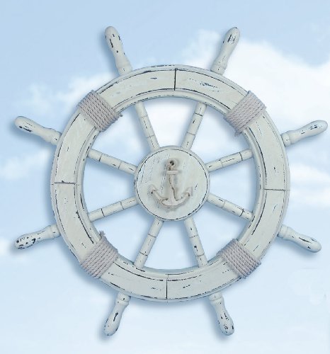 SH 24" Distressed White Wood Nautical Ship Wheel - DRH Nauticals