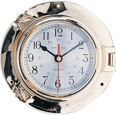 9" Polished Brass Quartz Porthole Clock - DRH Nauticals