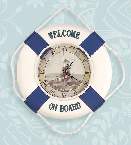 Welcome On Board Life Ring Clock with Lighthouse Scene - DRH Nauticals