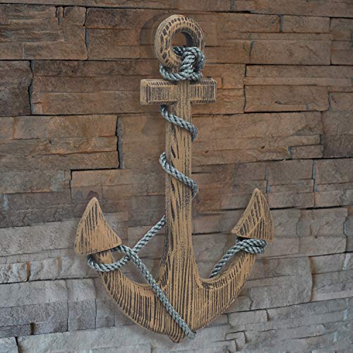Asense Home Decoration Wooden Boat Anchor with Crossbar, Steering Wheel, Wall Décor - DRH Nauticals