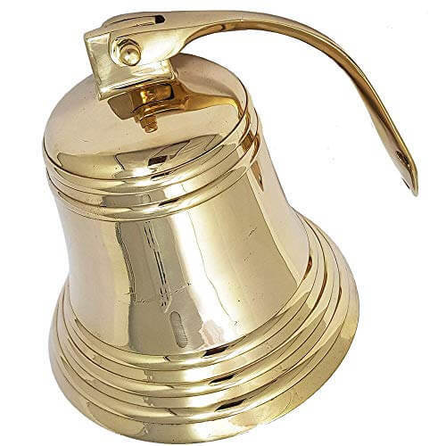 DRH - 11" Solid Brass Ship Bell - Features Sturdy Bracket Door Bell - Wall Mountable Jumbo Bell for Home - Coastal Beach Home Decorations - Perfect Bedroom Decor for Couples & Fishing Theme Parties - DRH Nauticals