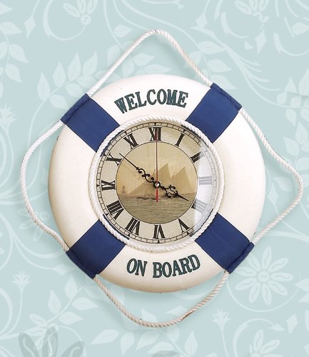 Welcome On Board Life Ring Clock with Sailboat Scene - DRH Nauticals