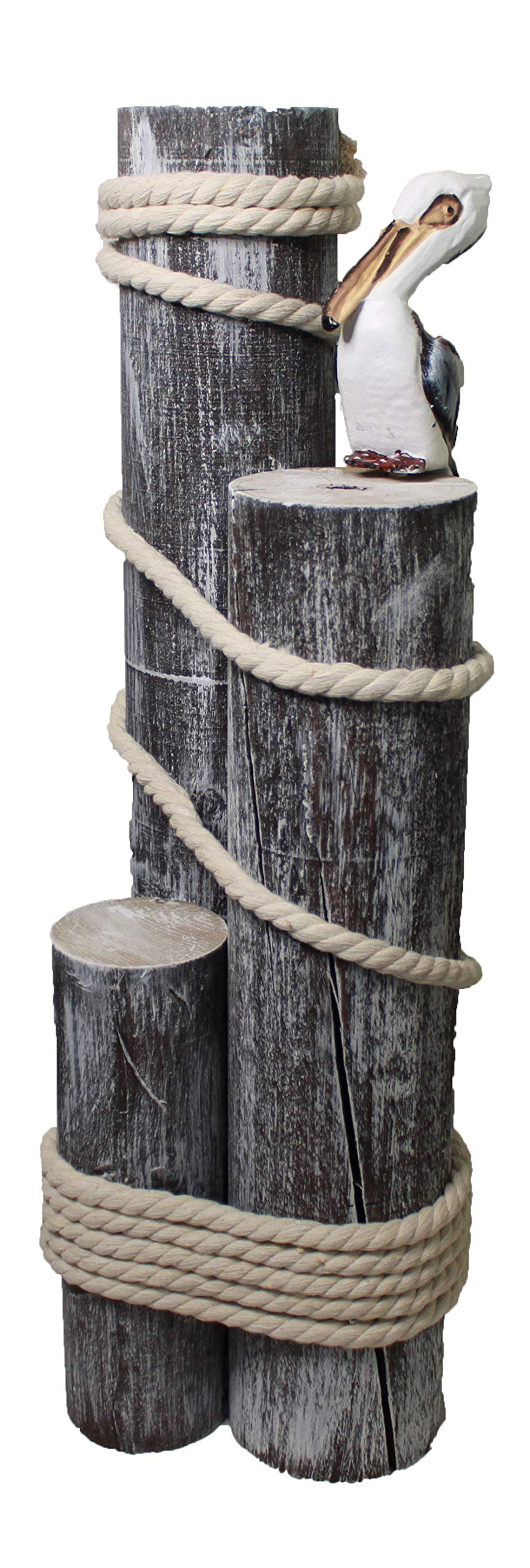 DRH Collectibles -Set of Three Wood Nautical Pilings with Pelican & Fisherman's Rope